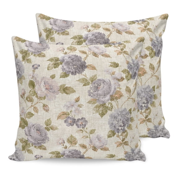 16x16 Pillow Covers Set of 2, Grey Vintage Floral Throw Pillow Covers Decorative Couch Cushion Case, Hydrangea Botanical Elegant Microfiber Square Pillowcases for Bedroom Car Living Room