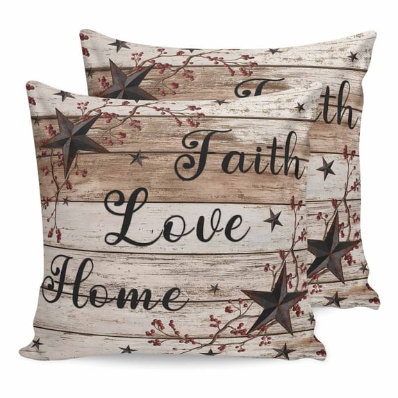 16x16 Pillow Covers Set of 2, Rustic Star Brown Square Throw Pillow Covers for Couch/Sofa/Living Room, Vintage Plants Berry Wooden Grain Decorative Soft Pillowcases for Couch Throw Pillows