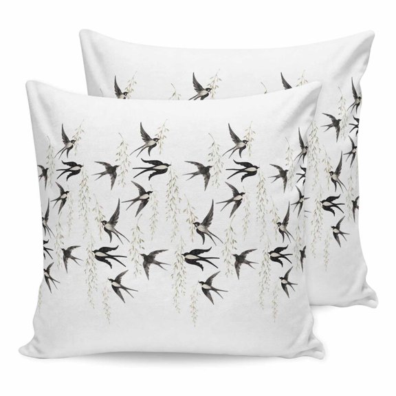 16x16 Pillow Covers Set of 2, Spring Birds Square Throw Pillow Covers for Couch/Sofa/Living Room, Weeping Leaves Hanging Willow Branches Decorative Soft Pillowcases for Couch Throw Pillows