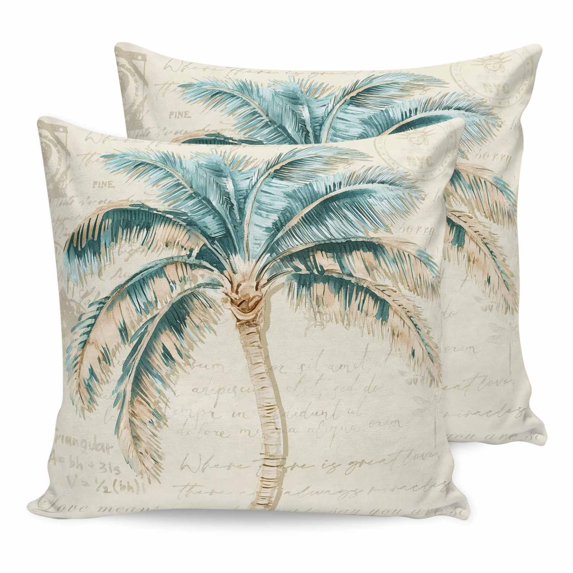 16x16 Pillow Covers Set of 2, Summer Palm Trees Square Throw Pillow Covers for Couch/Sofa/Living Room, Vintage Tropical Coastal Beige Decorative Soft Pillowcases for Couch Throw Pillows