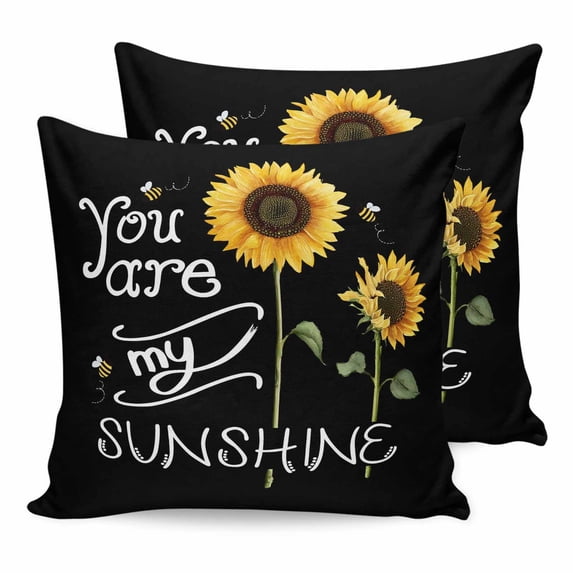 16x16 Pillow Covers Set of 2, Sunflowers Square Throw Pillow Covers for Couch/Sofa/Living Room, Modern Bee You Are My Sunshine Black Decorative Soft Pillowcases for Couch Throw Pillows