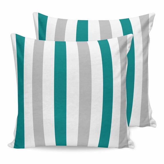 16x16 Pillow Covers Set of 2, Teal Grey Striped Square Throw Pillow Covers for Couch/Sofa/Living Room, Geometric Vertical Stripes Minimalist Decorative Soft Pillowcases for Couch Throw Pillows