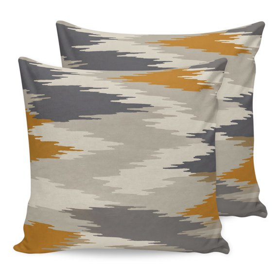 16x16 Pillow Covers Set of 2, Yellow Abstract Throw Pillow Covers Decorative Couch Cushion Case, Boho Retro Zigzag Ikat Wave Modern Microfiber Square Pillowcases for Bedroom Car Living Room