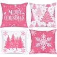thumbnail image 1 of 16x16 Pink Christmas Pillow Covers Set of 4, Christmas Decorations Pillowcase, Winter Decorative Pillow Case, Merry Christmas Tree Cushion for Indoor Home Bedroom Sofa Xmas Couch Decor, 1 of 6
