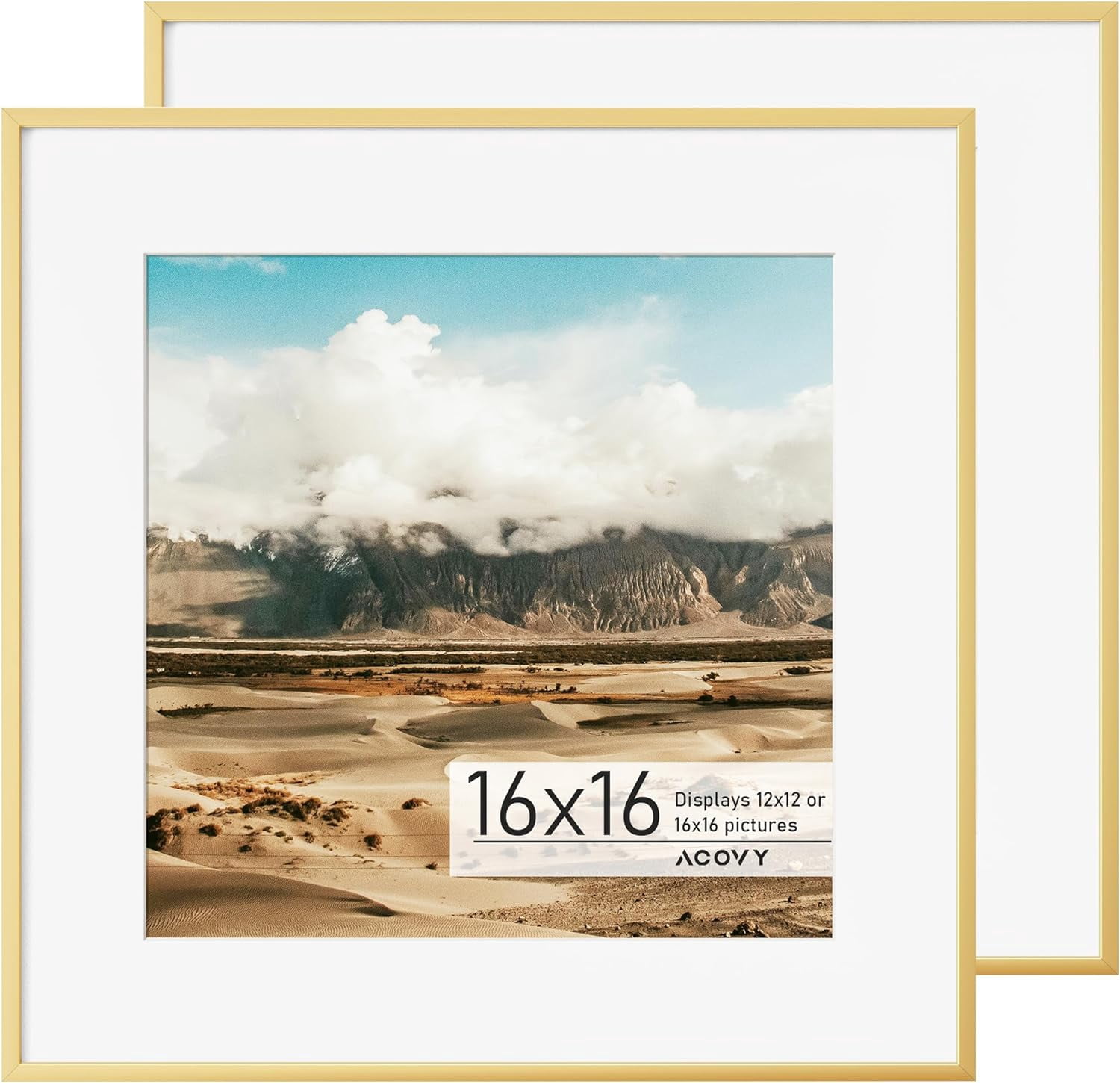 16x16 Square Picture Frame, 16x16 Frame Matted to 12x12, Metal 16 x 16 ...