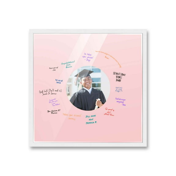 16x16 White Autograph & Signature Frame with Pink Circle Photo Mat for 5x5 Picture - Includes Pens,