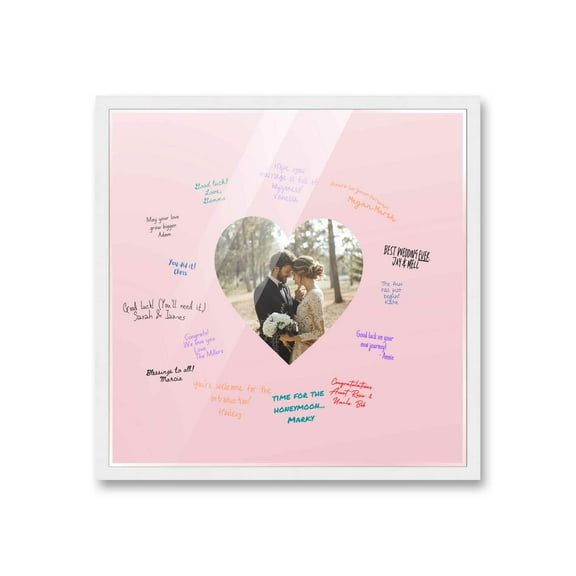 16x16 White Autograph & Signature Frame with Pink Heart Photo Mat for 5x5 Picture - Includes Pens,