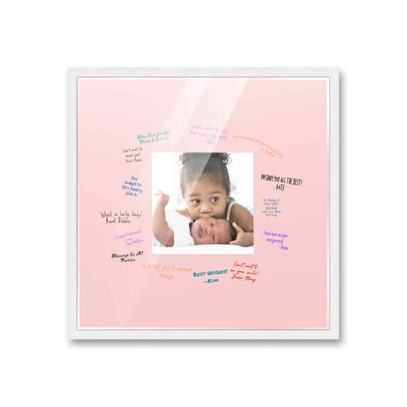 16x16 White Autograph & Signature Frame with Pink Square Photo Mat for 5x5 Picture - Includes Pens,
