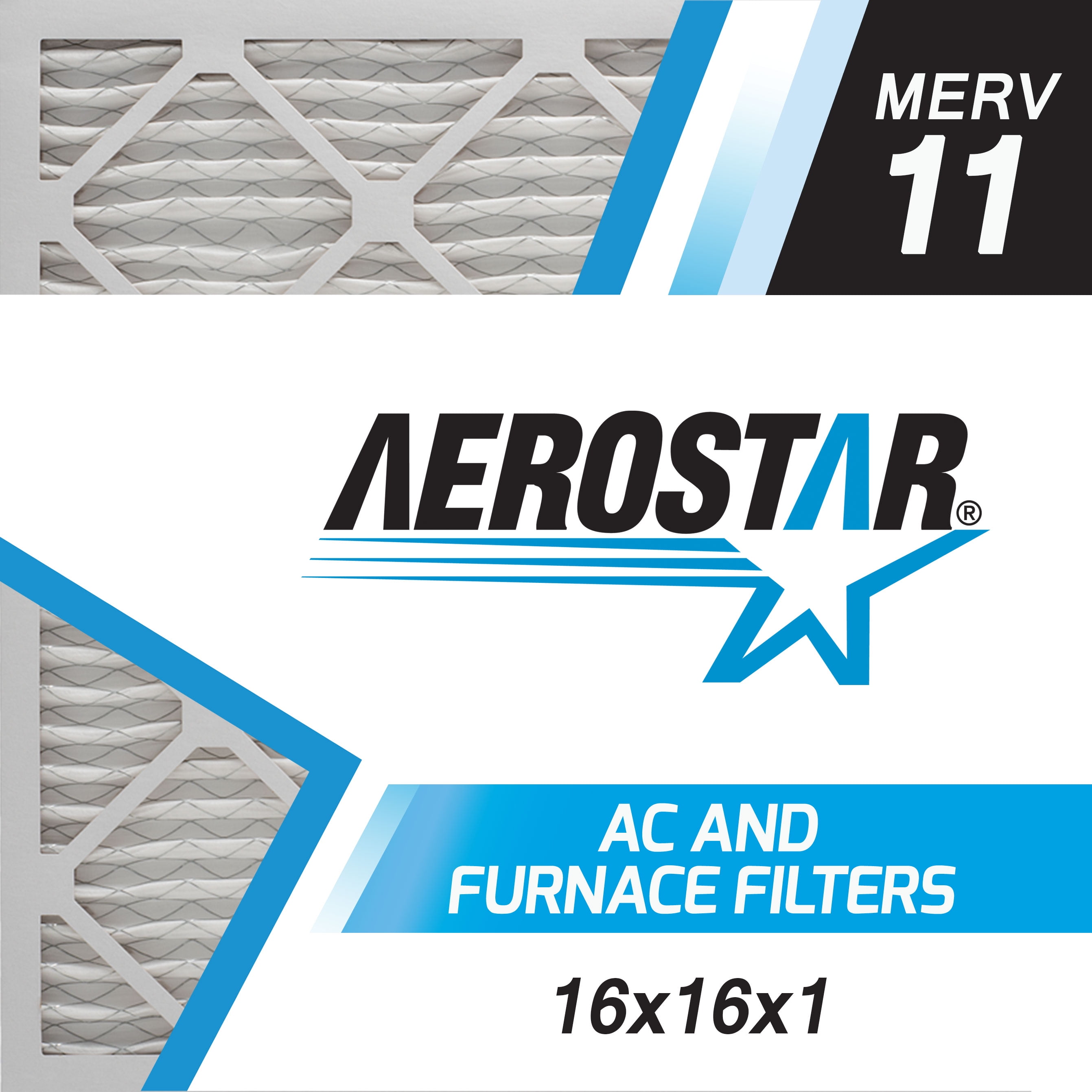 Aerostar 16x16x1 MERV 11 AC and Furnace Air Filter, 6 Pack