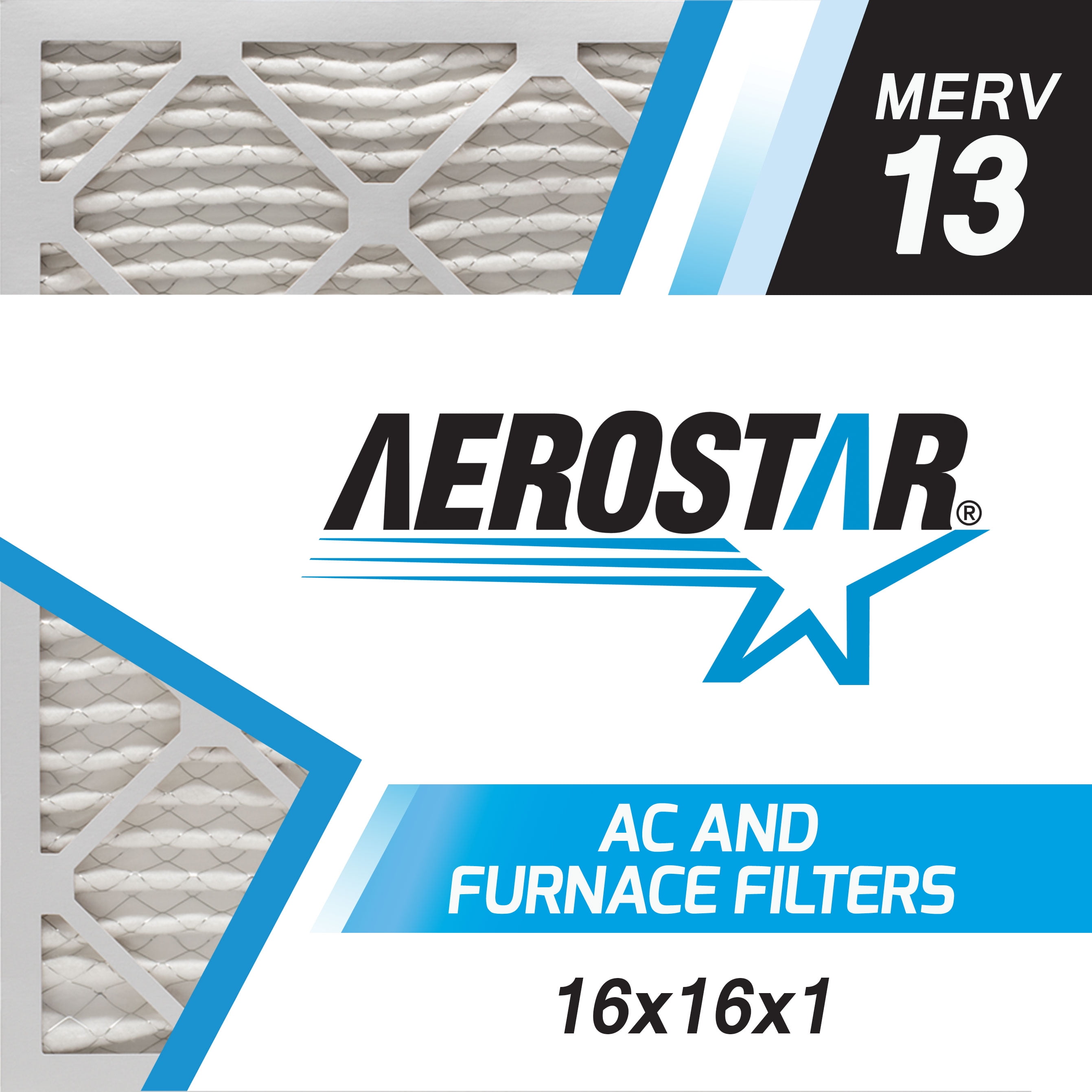Aerostar 16x16x1 MERV 13 AC and Furnace Air Filter, 6 Pack