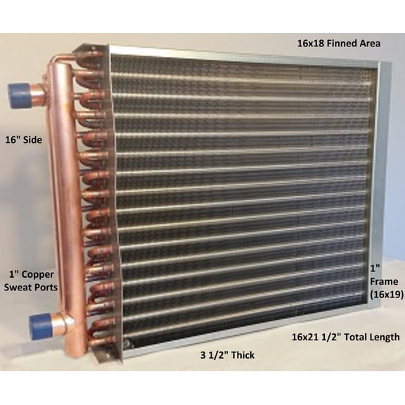16x18 Water to Air Heat Exchanger 1" Copper Ports With Install Kit