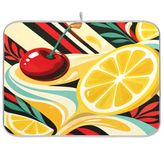 16x18inch Dish Drying Mats Absorbent Drying Mat for Kitchen with Hanging Loop, Colored Fruits Printed