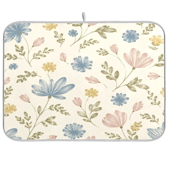 16x18inch Dish Drying Mats Absorbent Drying Mat for Kitchen with Hanging Loop, Cream Vintage Floral Printed