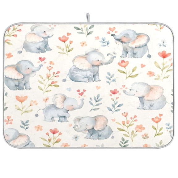 16x18inch Dish Drying Mats Absorbent Drying Mat for Kitchen with Hanging Loop, Elephants Printed