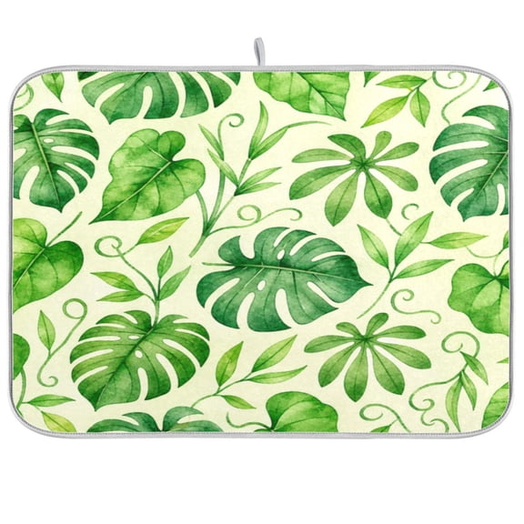 16x18inch Dish Drying Mats Absorbent Drying Mat for Kitchen with Hanging Loop, Green Tropics Printed