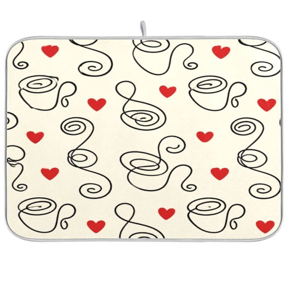 16x18inch Dish Drying Mats Absorbent Drying Mat for Kitchen with Hanging Loop, Line Coffee Printed