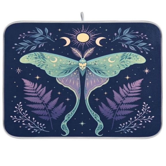 16x18inch Dish Drying Mats Absorbent Drying Mat for Kitchen with Hanging Loop, Moon Printed