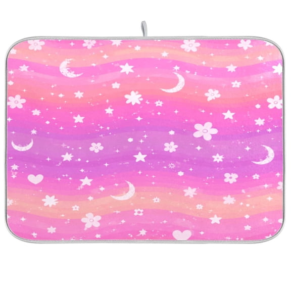 16x18inch Dish Drying Mats Absorbent Drying Mat for Kitchen with Hanging Loop, Pink-dreamwave Printed