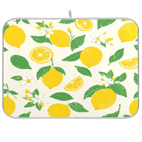 16x18inch Dish Drying Mats Absorbent Drying Mat for Kitchen with Hanging Loop, Retro Lemon Block Printed