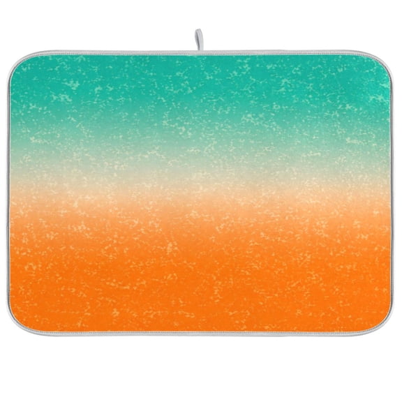 16x18inch Dish Drying Mats Absorbent Drying Mat for Kitchen with Hanging Loop, Teal Orange Gradient Printed