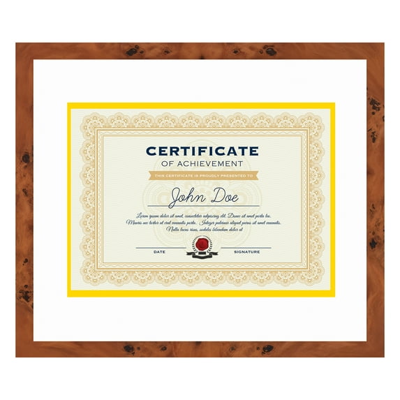16x19 Brown Diploma Frame - White on Gold Double Mat - Displays 12x15 Diplomas with Mat or 16x19