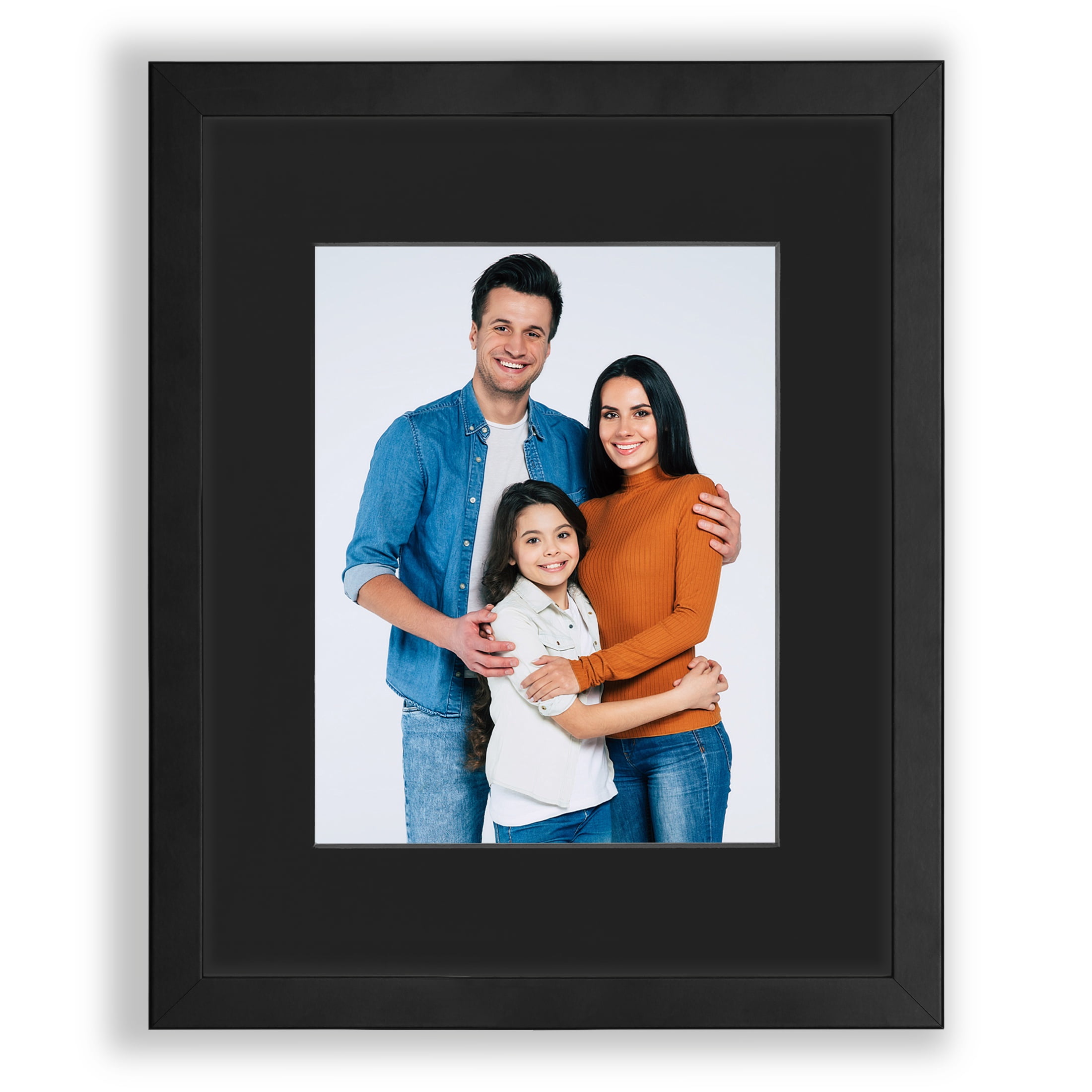 16x20 1.25" Black Wood Picture Frame, Displays 11x14 Photo with Black Mat