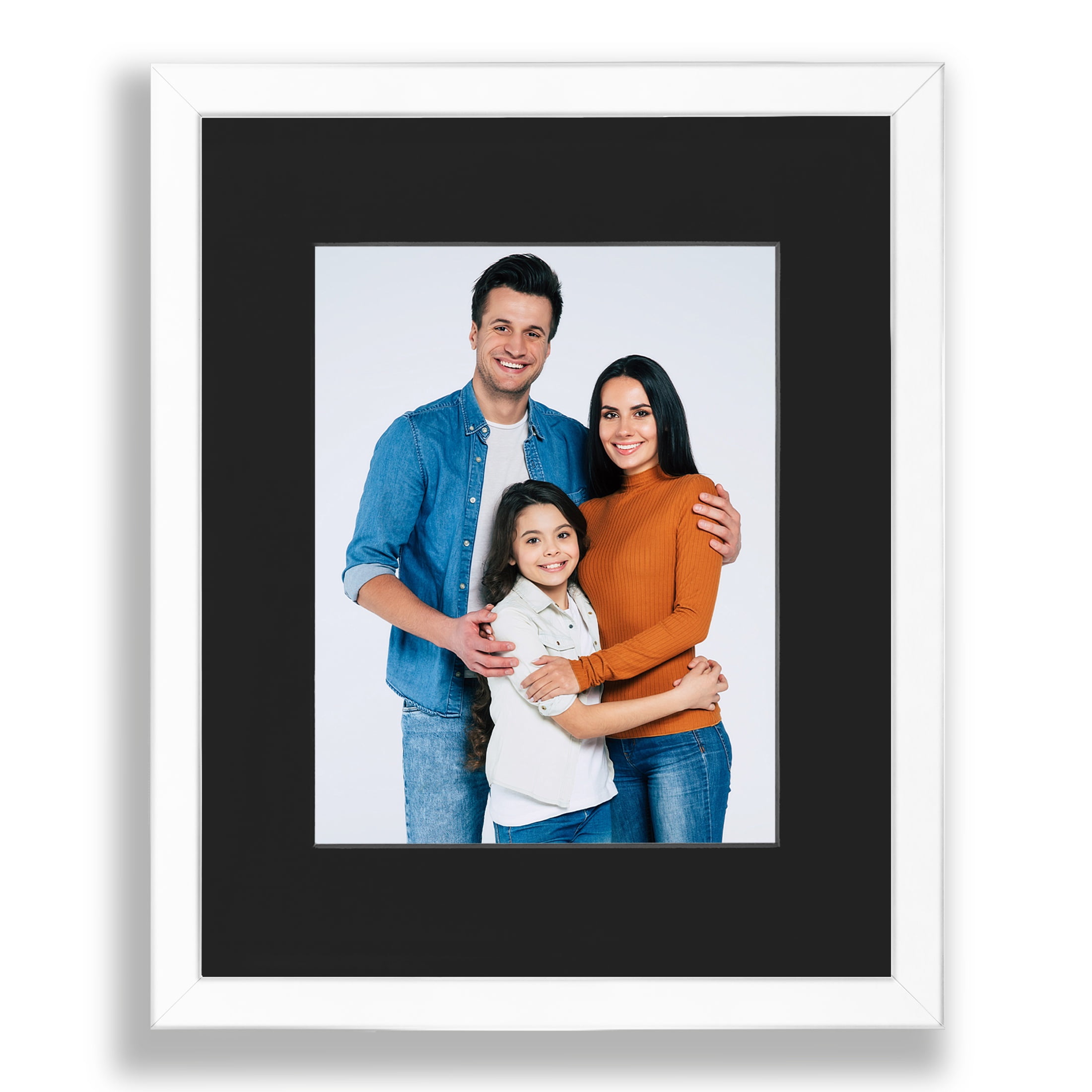 16x20 1.25" White Wood Picture Frame, Displays 11x14 Photo with Black Mat