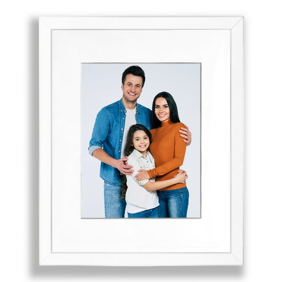 16x20 1.25" White Wood Picture Frame, Displays 11x14 Photo with White Mat