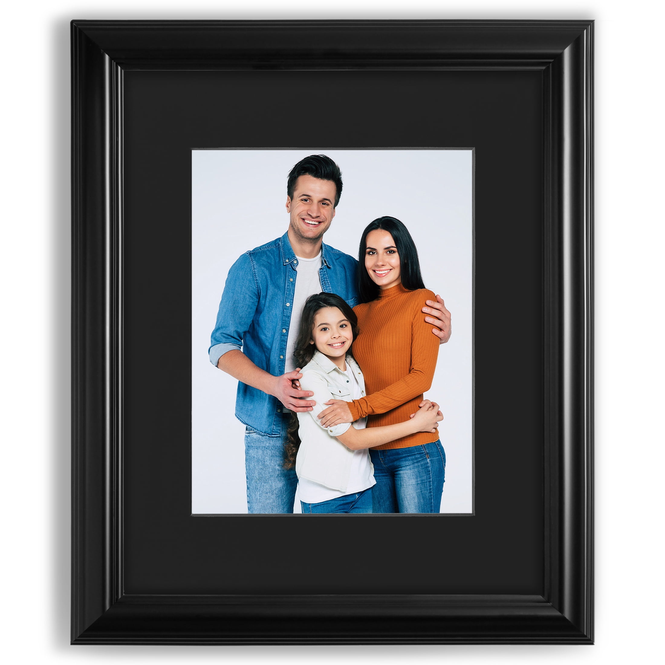 16x20 2" Traditional Black Picture Frame (Polystyrene), Displays 11x14 Photo with Black Mat