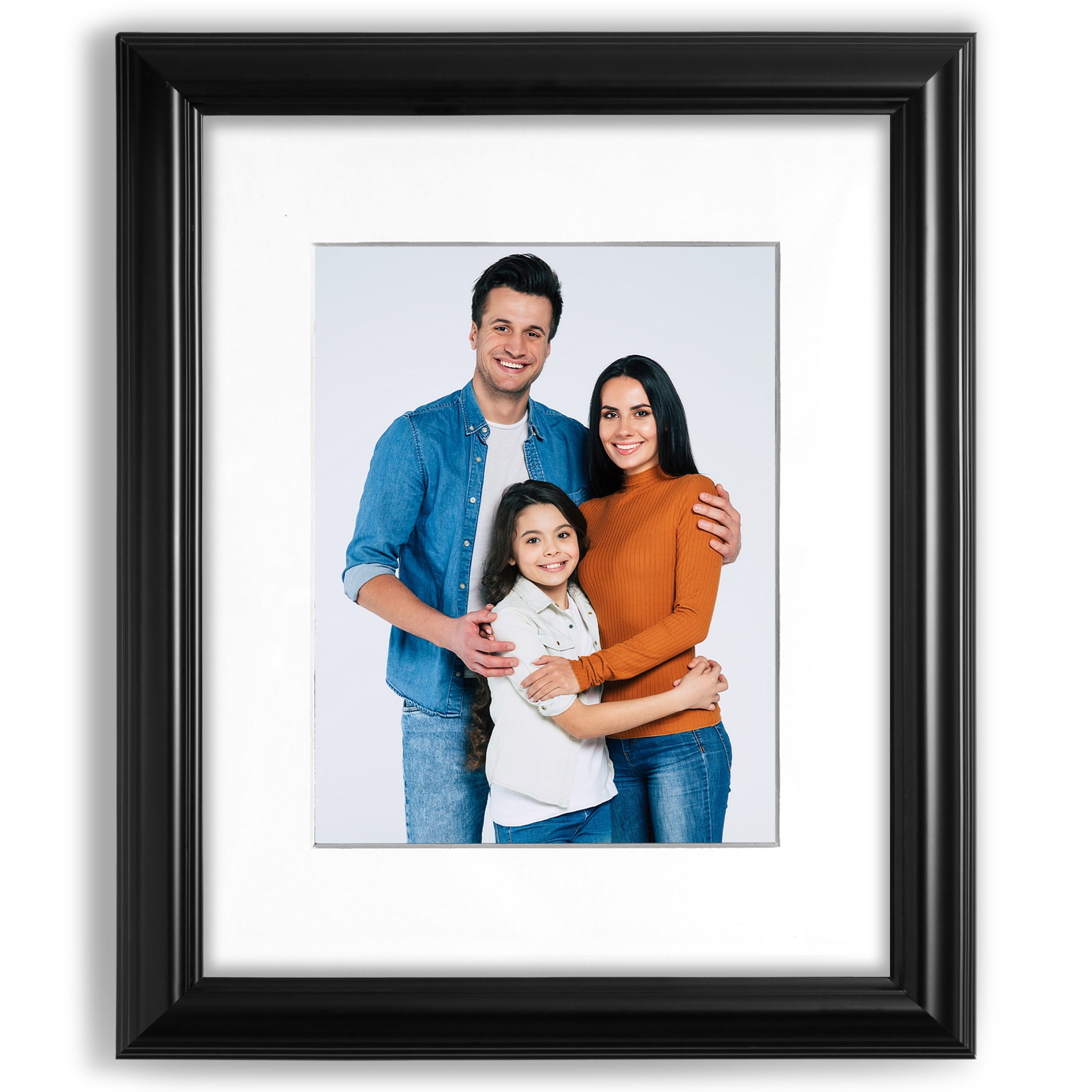 16x20 2" Traditional Black Picture Frame (Polystyrene), Displays 11x14 Photo with White Mat