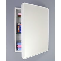 16x20 Austin Farmhouse Metal Framed Rounded Rectangle Recessed Bathroom Medicine Cabinet, Beveled Mirror, 14x18 in-Wall Opening, Powder-coated Steel, Adjustable Glass Shelves, Magnet Close, White