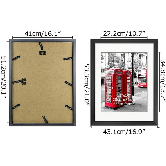16x20 Black Picture Frames Set of 4, Mat for 11x14 Photos or 20x16 Artwork, Wall Decor