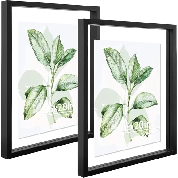 16x20 Floating Picture Frame Set of 2,Double Plexglass Floating Frame for 11x14,12x16 Pictures,Wall or Tabletop Display,Black