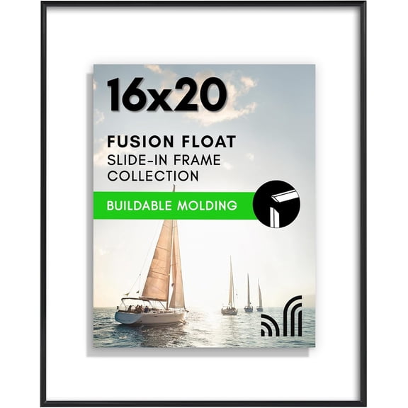 16x20 Floating Picture Frame with Shatter-Resistant Glass - Fits 13x19 Photos or Smaller - Slide-In Photo Frame - Fusion Float Collection - Floating Frames for Wall Display - Black