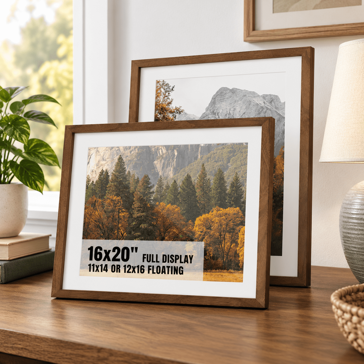 16x20 Floating Picture Frame for 12x16/11x14 Photos, Burnt Walnut, 2 ...
