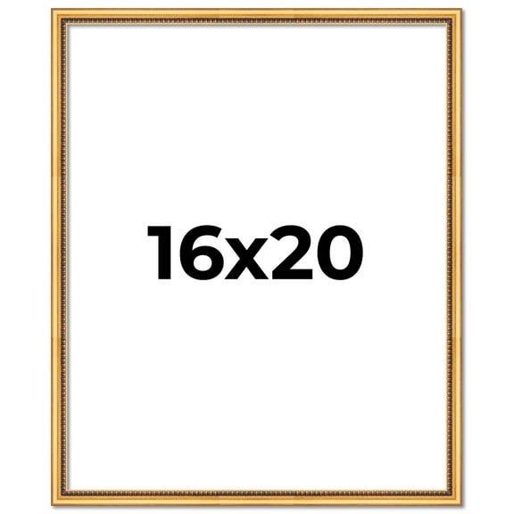 16x20 Frame Beaded Gold Solid Wood Picture Frame | 0.75 Inches Moulding Width | Liscio Oro