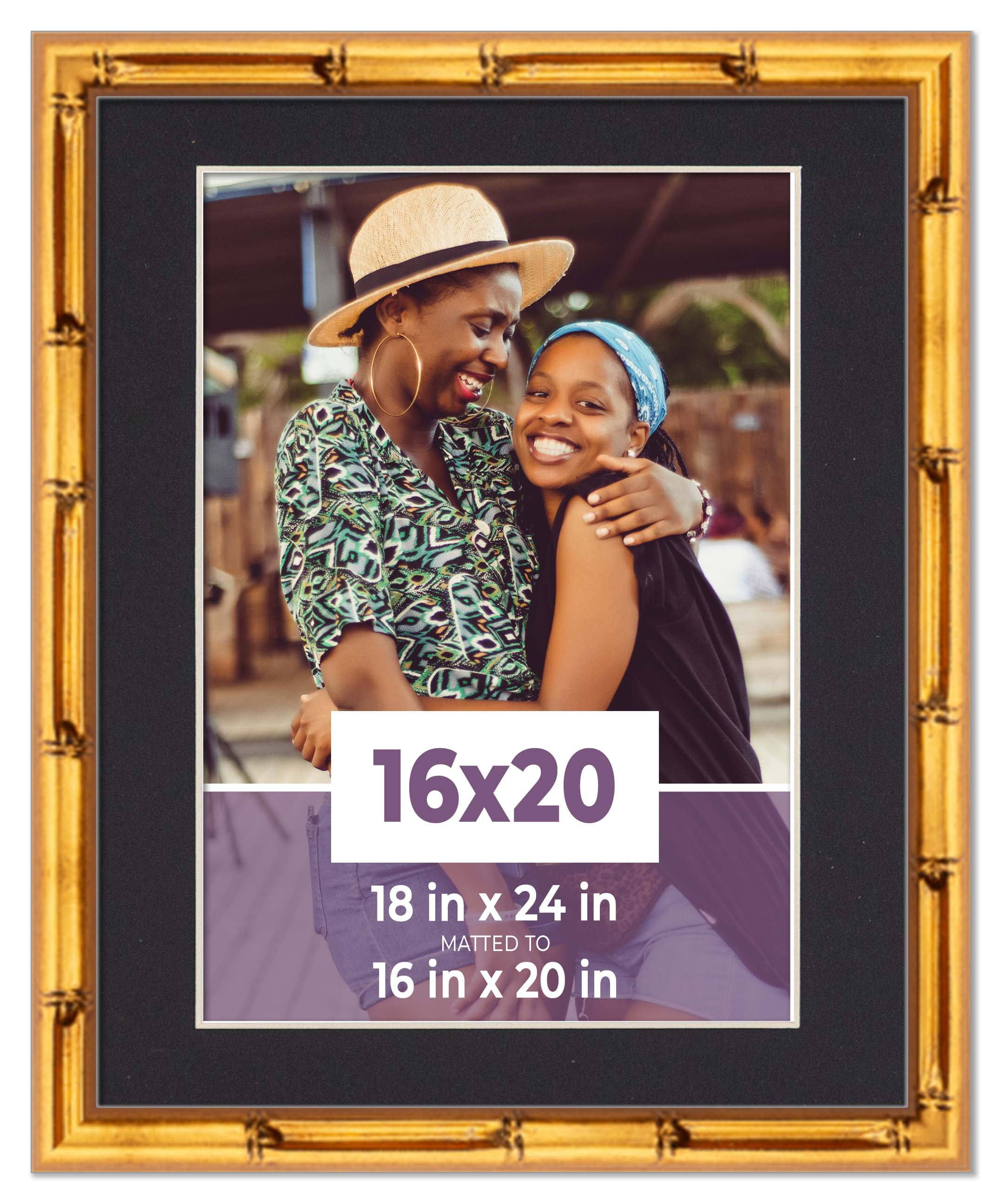 16x20 Frame Gold Bamboo With Black Picture Mat For 16x20 Photo - Gold Bamboo 18x24 Frame To Display