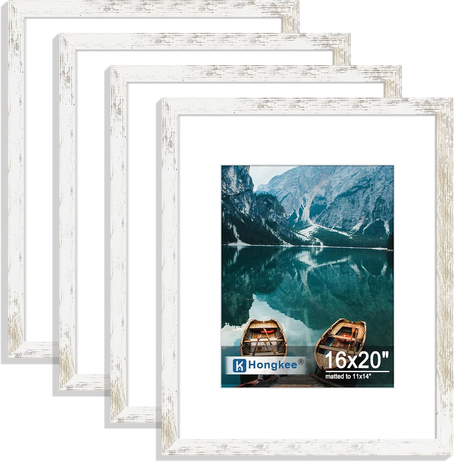16x20 Frames Set of 4, 16 x 20 Distressed White Wood(Mat 11x14 ...