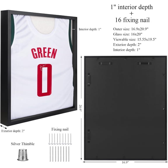 16x20 Large Shadow Box Frame, Jersey Frame Display Case with Grade A Natural Pine Wood Acrylic Front and Metal Hanger Shadowbox Frame Display Depth of 1", Black