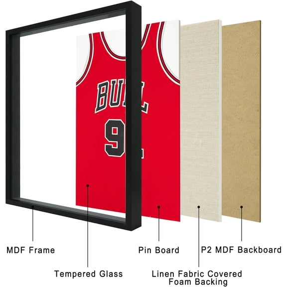 16x20 Large Shadow Box Picture Frame with Soft Linen Back, Black Wooden Youth Kids Jersey Frame Display Case with Tempered Glass Cover for Wall Display