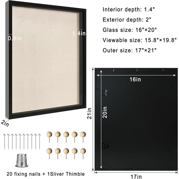 16x20 Large Shadow Box Picture Frame with Soft Linen Back, Black Wooden Youth Kids Jersey Frame Display Case with Tempered Glass Cover for Wall Display