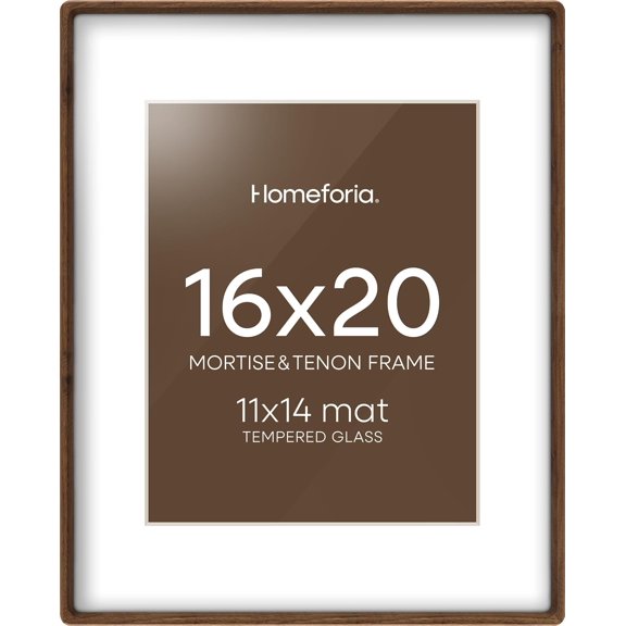 16x20 Mortise & Tenon Walnut Picture Frame, h End 16x20 Frames for Wall, Photo Frames 16 x 20 Walnut with Mat 11x14, Tempered Glass, Wall Kit, Set of 1