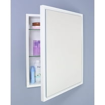16x20 Parker Metro Metal Framed Rectangle Recessed Bathroom Medicine Cabinet, Floating Mirror, 14x18 in-Wall Opening, Powder-coated Steel, Adjustable Glass Shelves, Magnet Close, White
