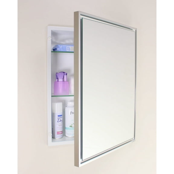 16x20 Parker Metro Metal Framed Rectangle Recessed Bathroom Medicine Cabinet, Floating Mirror, 14x18 in-Wall Opening, Powder-coated Steel, Adjustable Glass Shelves, Magnet Close, Chrome
