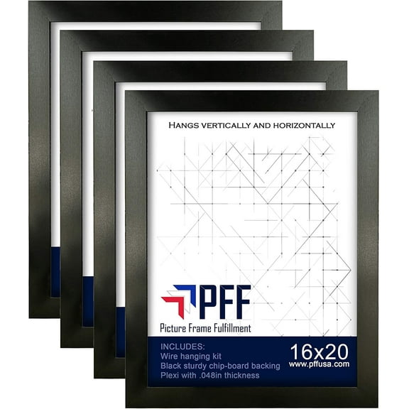 16x20 Picture Frame | 1.25" Black MDF | Plexi Glass and Hanging Hardware Included | Set of 4
