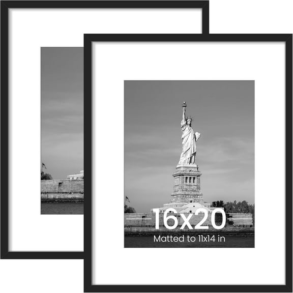 16x20 Picture Frame, Display Poster 11x14 with Mat or 16 x 20 Without Mat, Wall Gallery Photo Frames, Black, 2 Pack