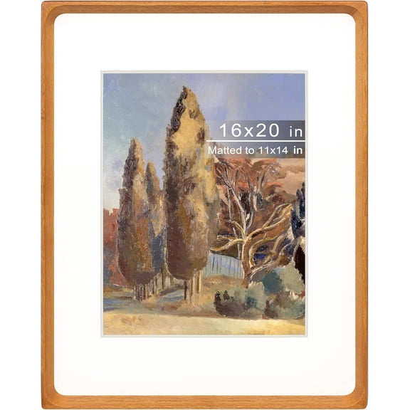 16x20 Picture Frame with Mat for 11x14, Natural Teak Wood Handcrafted Rounded Corner with Plexiglass, Vertical or Horizontal Display Photo Gallery Poster Wall Mounting Frame