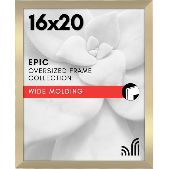 16x20 Picture Frame with Polished Plexiglass - Gold Picture Frame - Wide Photo Frames Made of Engineered Wood for Vertical or Horizontal Wall Display - Epic Collection - Gold