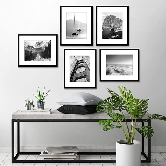 16x20 Picture Frame with Polished Plexiglass - Set of 5 - Use as 11x14 Frame with Mat or Display 16x20 Photo Without Mat - Galleria Collection - Picture Frames for Wall Display - Black