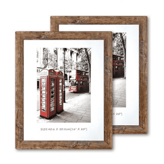 16x20 Picture Frame, Set of 2 Picture Frames Plexiglass and Composite Wooden Rustic Rounded Corners Poster Frame for Wall Mount with Hanging Hardware